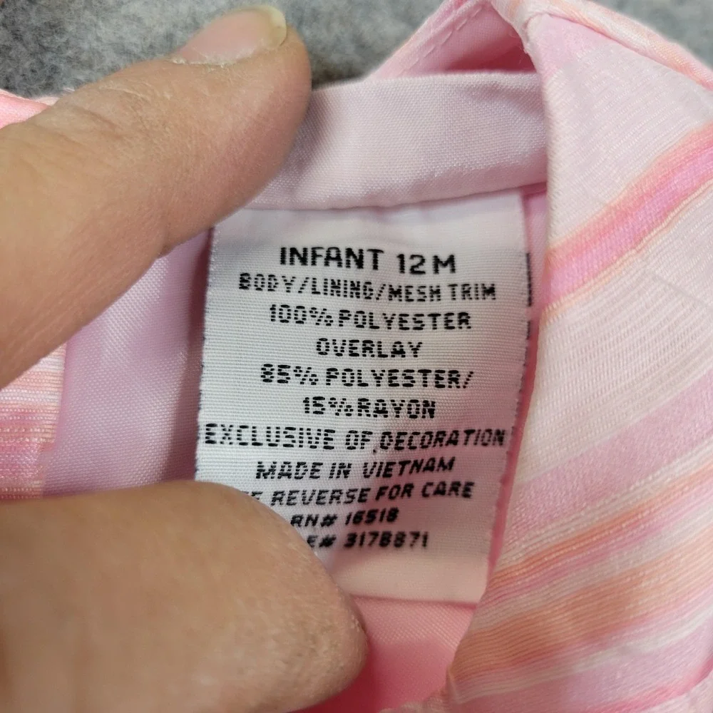 Sweet Heart‎ Rose Dress Girls 12M Pink Striped Fit & Flare Flower Organza Party